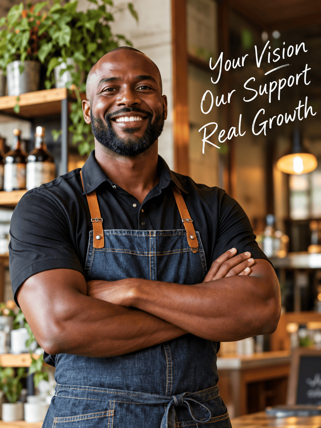Confident small business owner standing with arms crossed in his shop