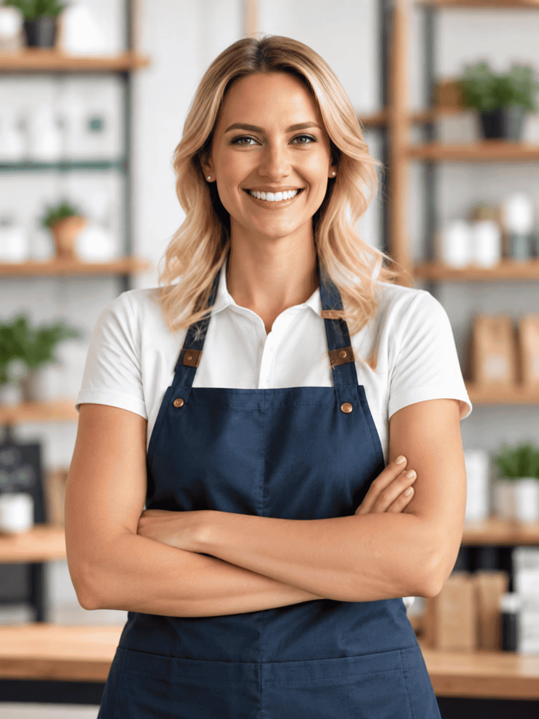 Retail business owner standing with arms crossed