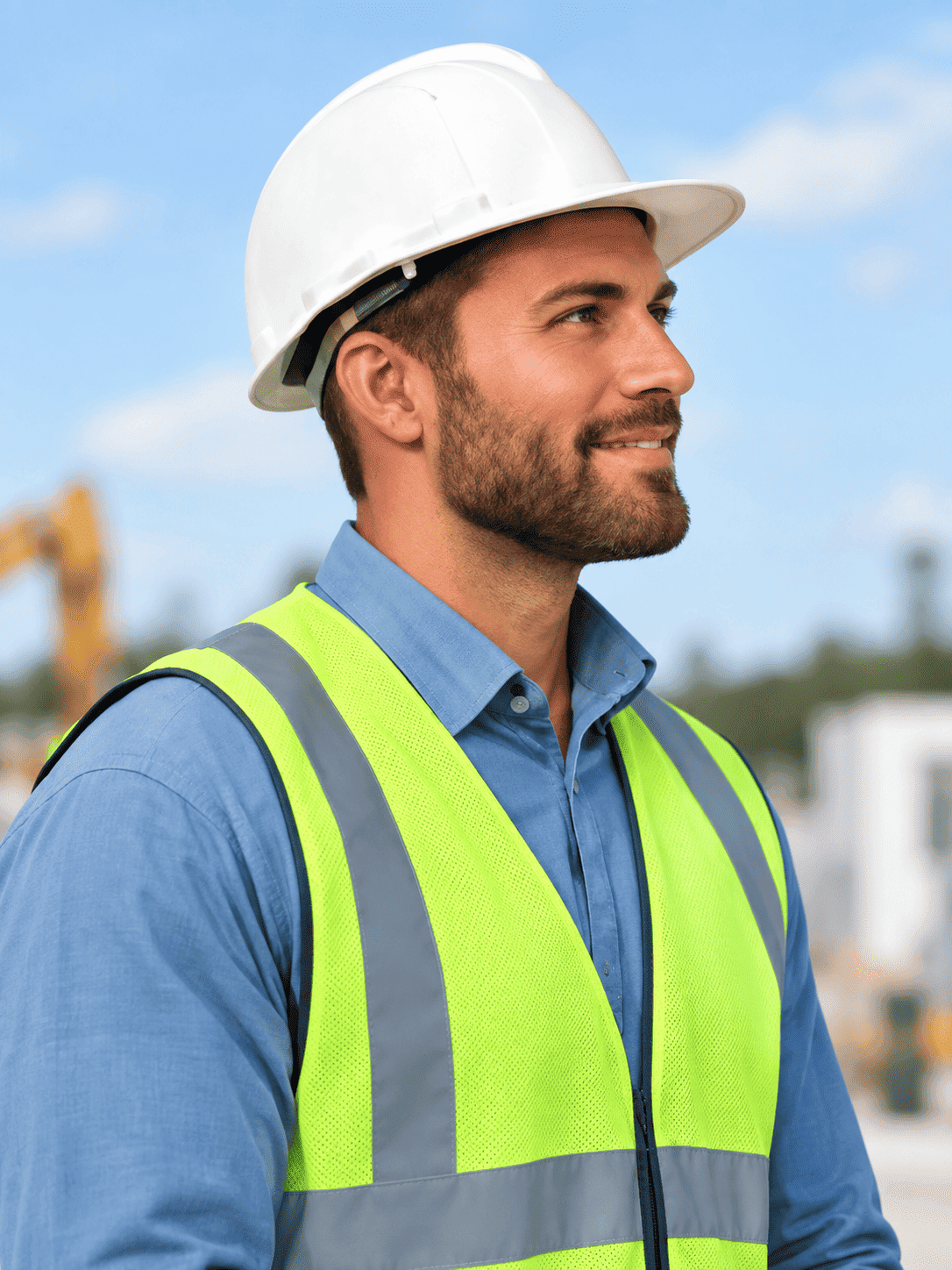 Construction worker wearing a hard hat on site