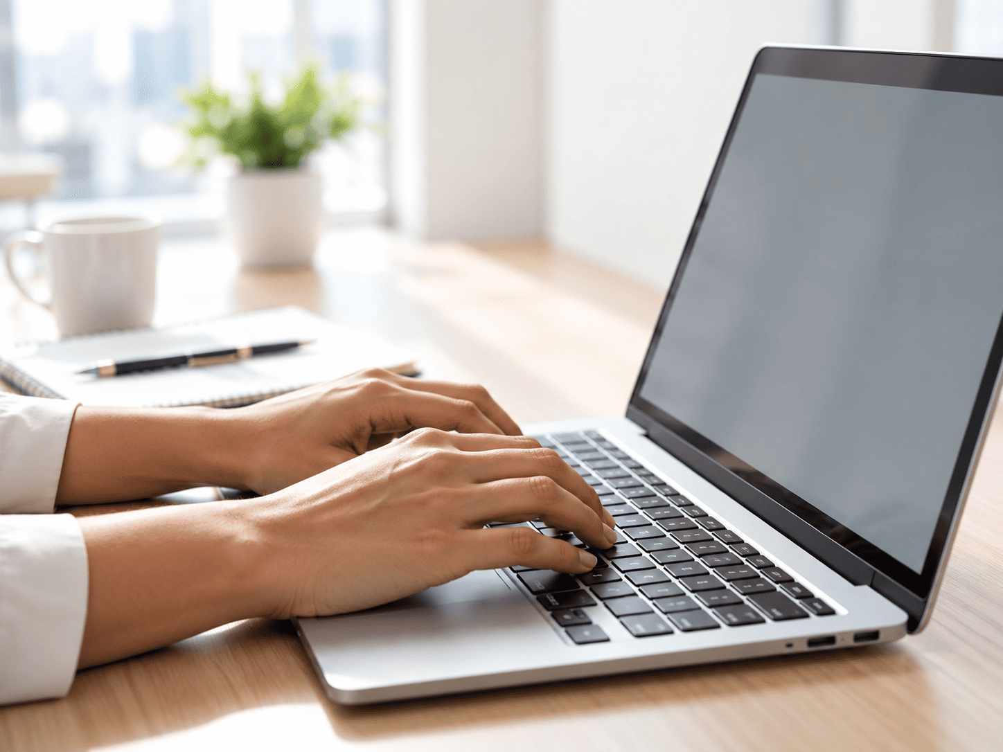 Person typing on a laptop to submit a funding application